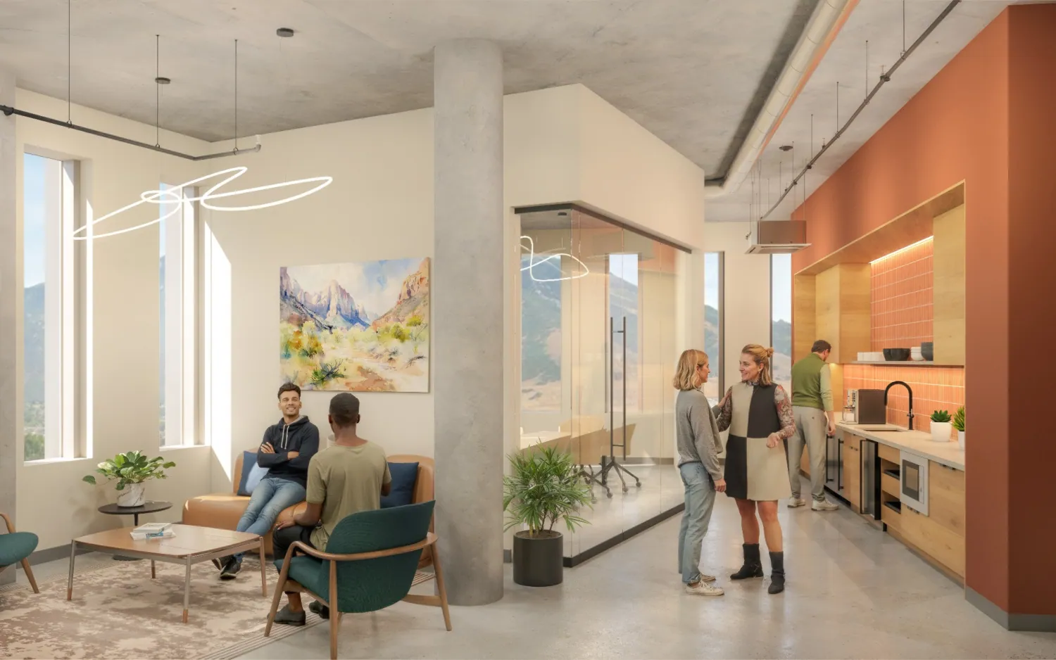 Architectural rendering of the shared kitchenette