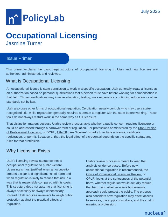 First page preview of Occupational Licensing issue primer