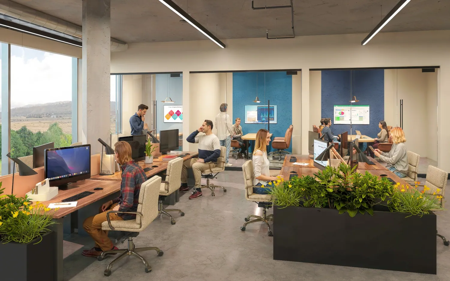 Architectural rendering of the collaboration rooms